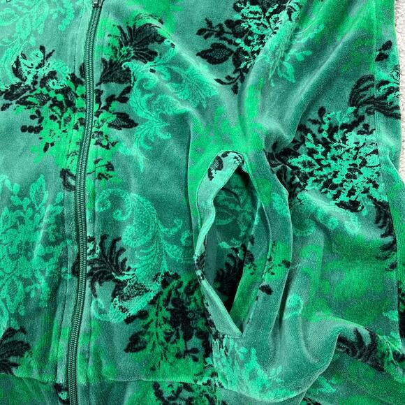 Y2K Velour Track Jacket Women's Medium Green Black Punk Skater Grunge Whimsigoth - Picture 4 of 10